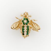 EMA 14k Yellow Gold, Diamond, & Emerald Fly Brooch