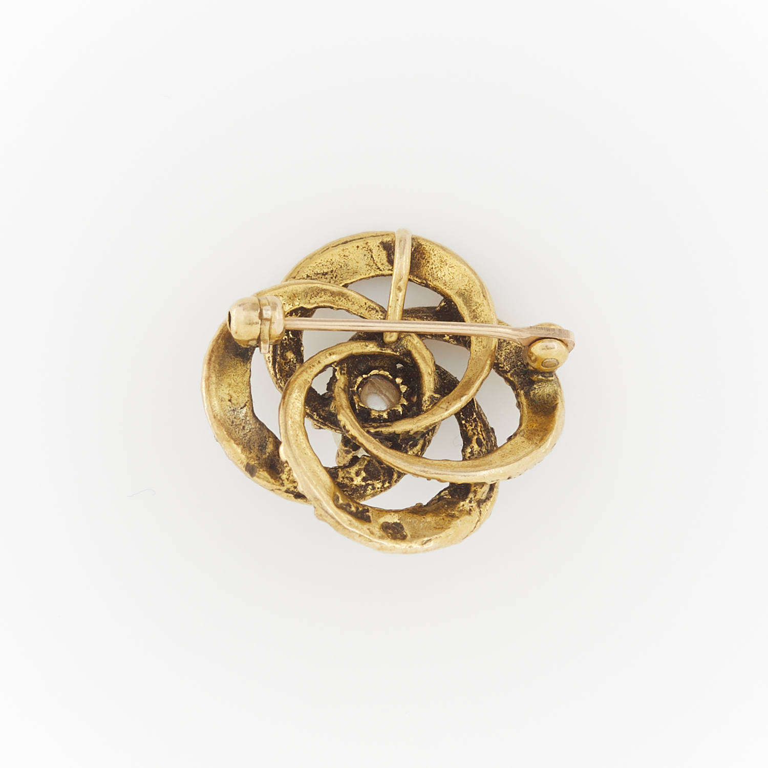 14k Yellow Gold Knot Brooch with Pearl - Image 8 of 8