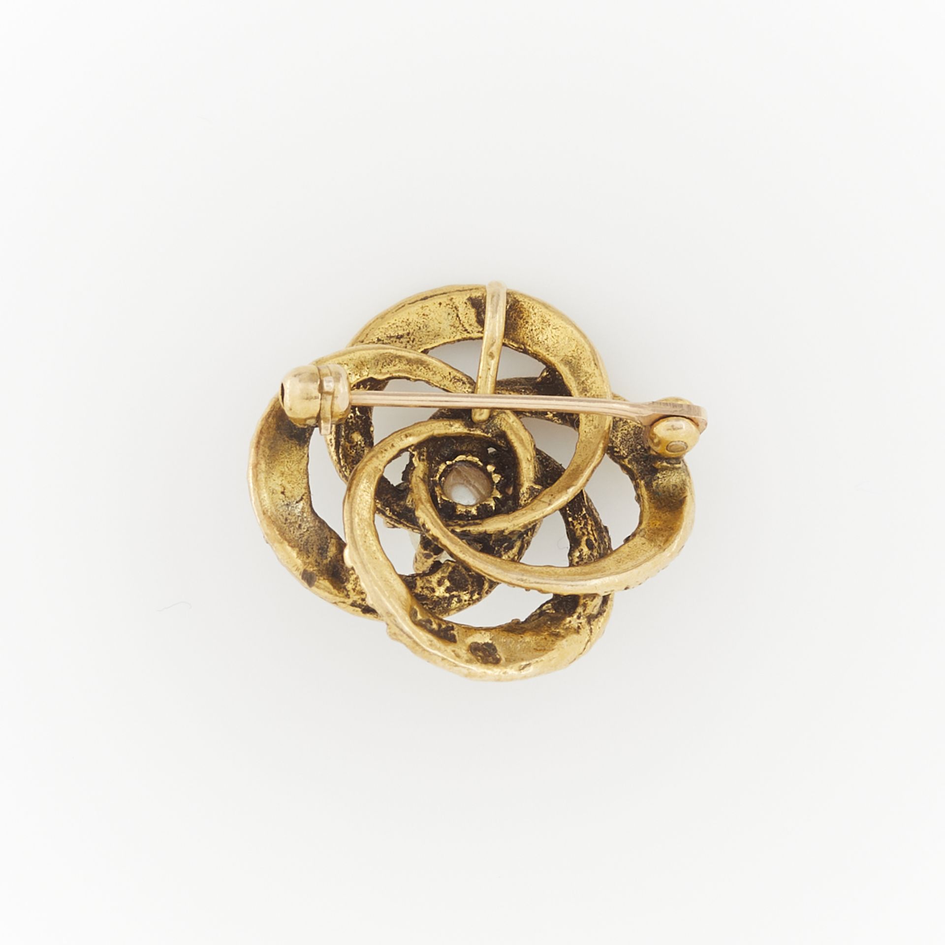 14k Yellow Gold Knot Brooch with Pearl - Bild 8 aus 8