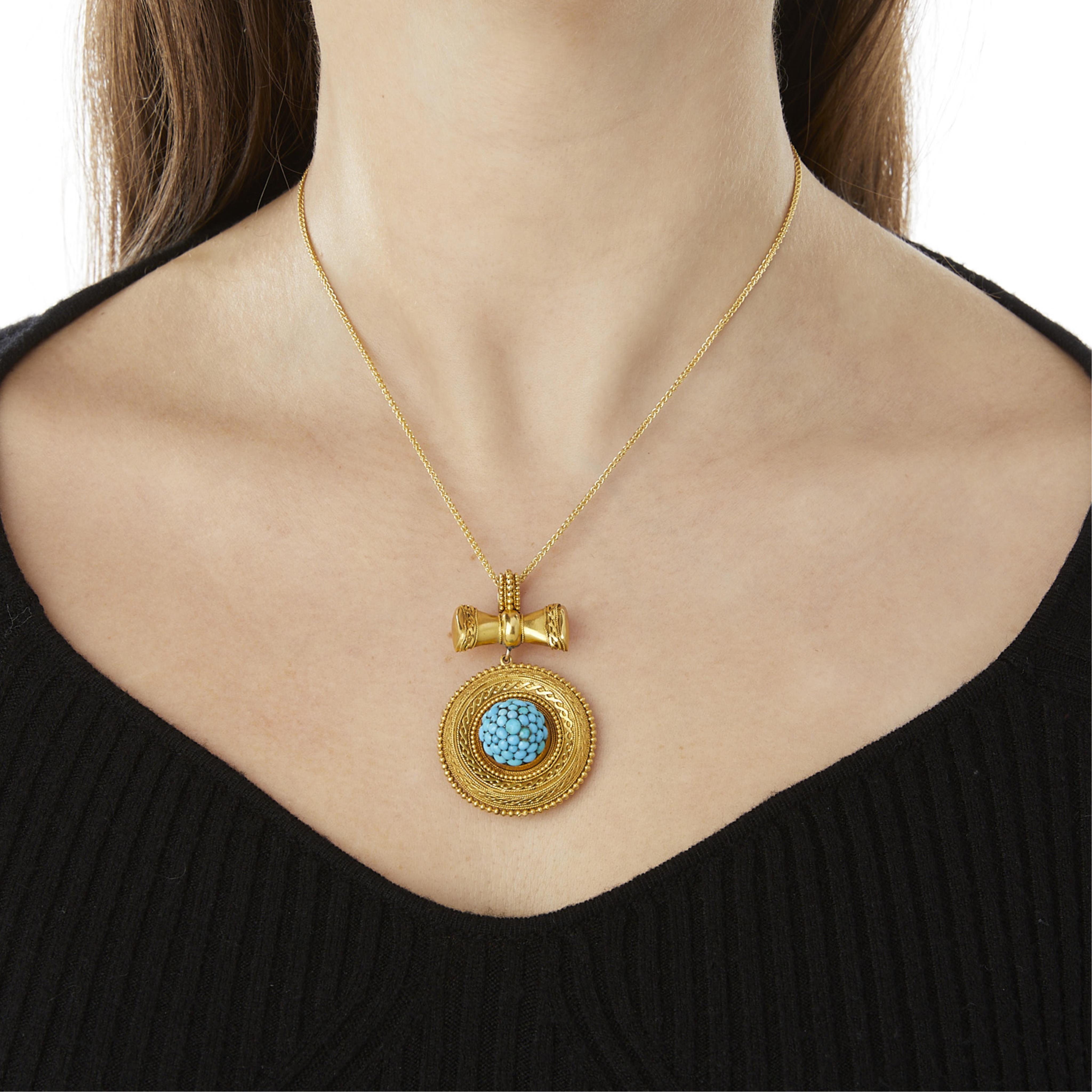 Etruscan Revival Gold & Turquoise Pendant - Image 2 of 8