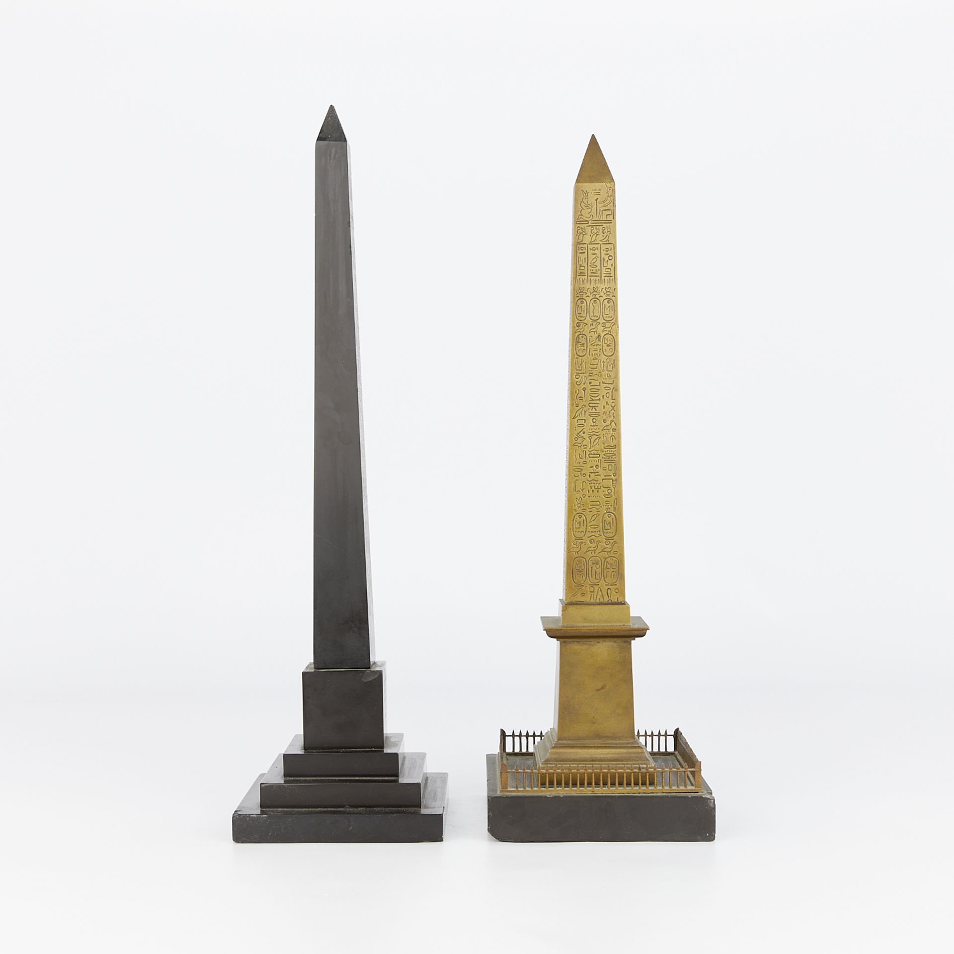 2 French 19th c. Grand Tour Bronze Obelisks - Image 6 of 13