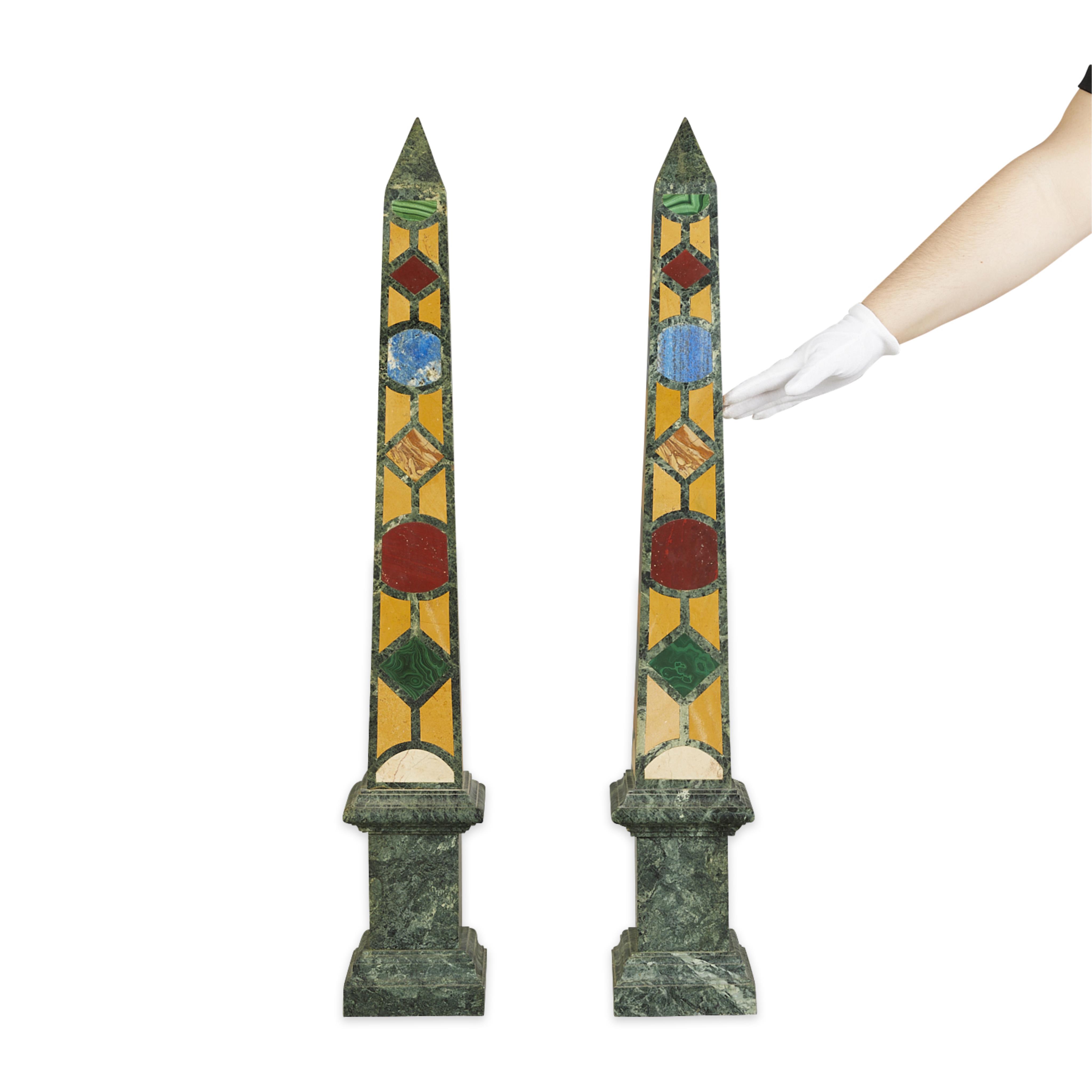 Pair 19th c. Grand Tour Specimen Obelisks