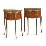 Pr French Empire Style Half-Round Side Tables