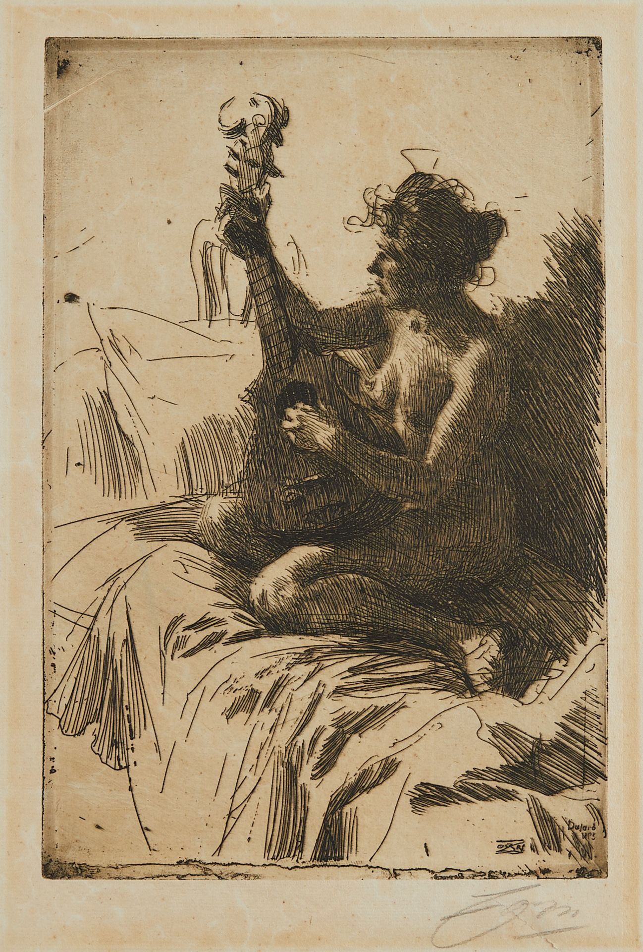 Anders Zorn "Souvenir/Guitar" Etching 1895