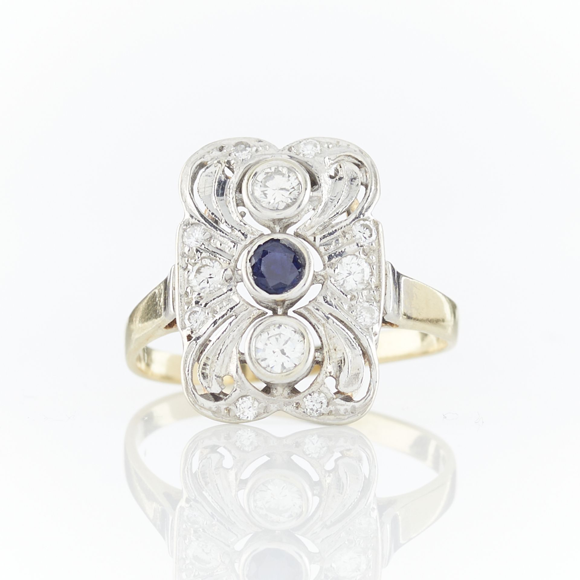 Gold, Diamond, & Sapphire Filigree Ring - Bild 3 aus 11