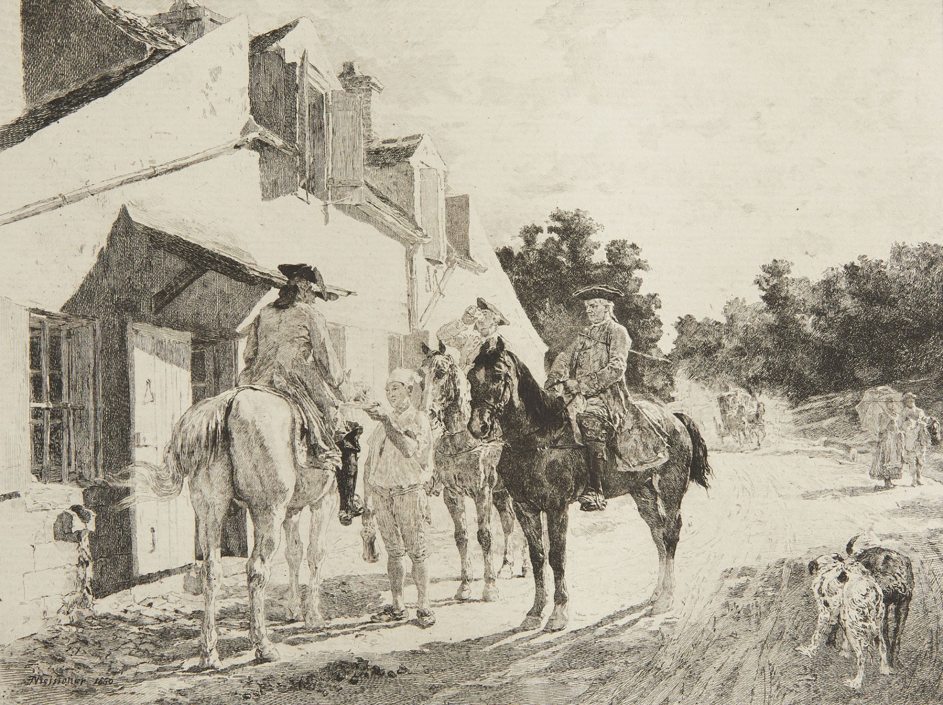 Toussaint "Turning Rein" Etching After Meissonier