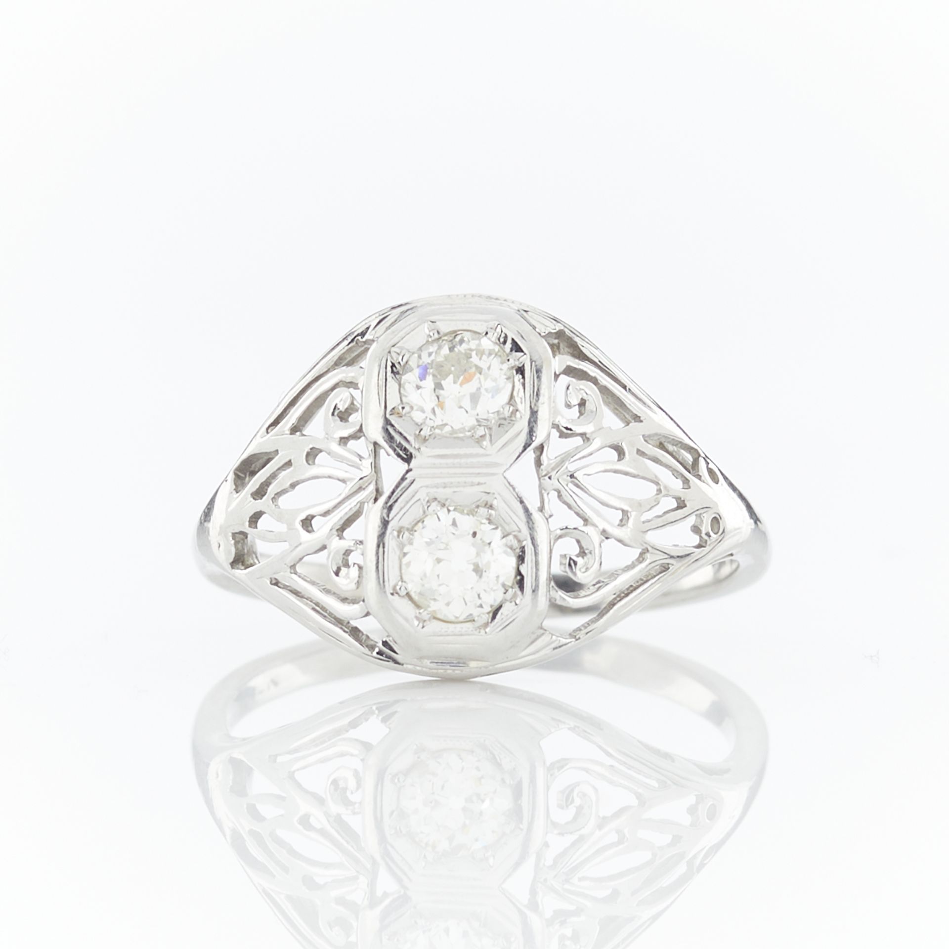 14k White Gold Art Deco 2 Stone Diamond Ring - Bild 3 aus 11