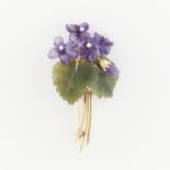 14k Yellow Gold Carved Violets Brooch