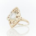 14k Gold Art Deco Navette Diamond Ring