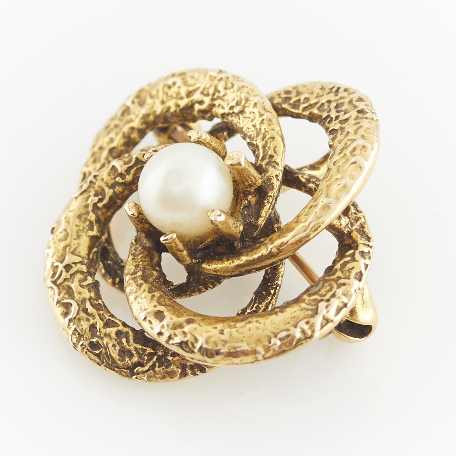 14k Yellow Gold Knot Brooch with Pearl - Image 5 of 8