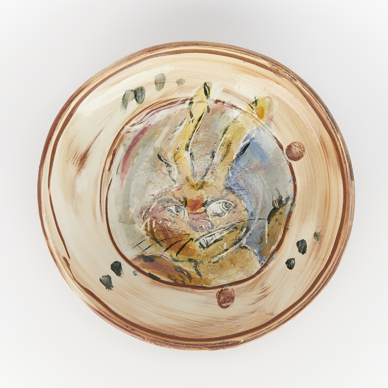 Ron Meyers Ceramic Hand-Painted Rabbit Bowl - Image 3 of 9