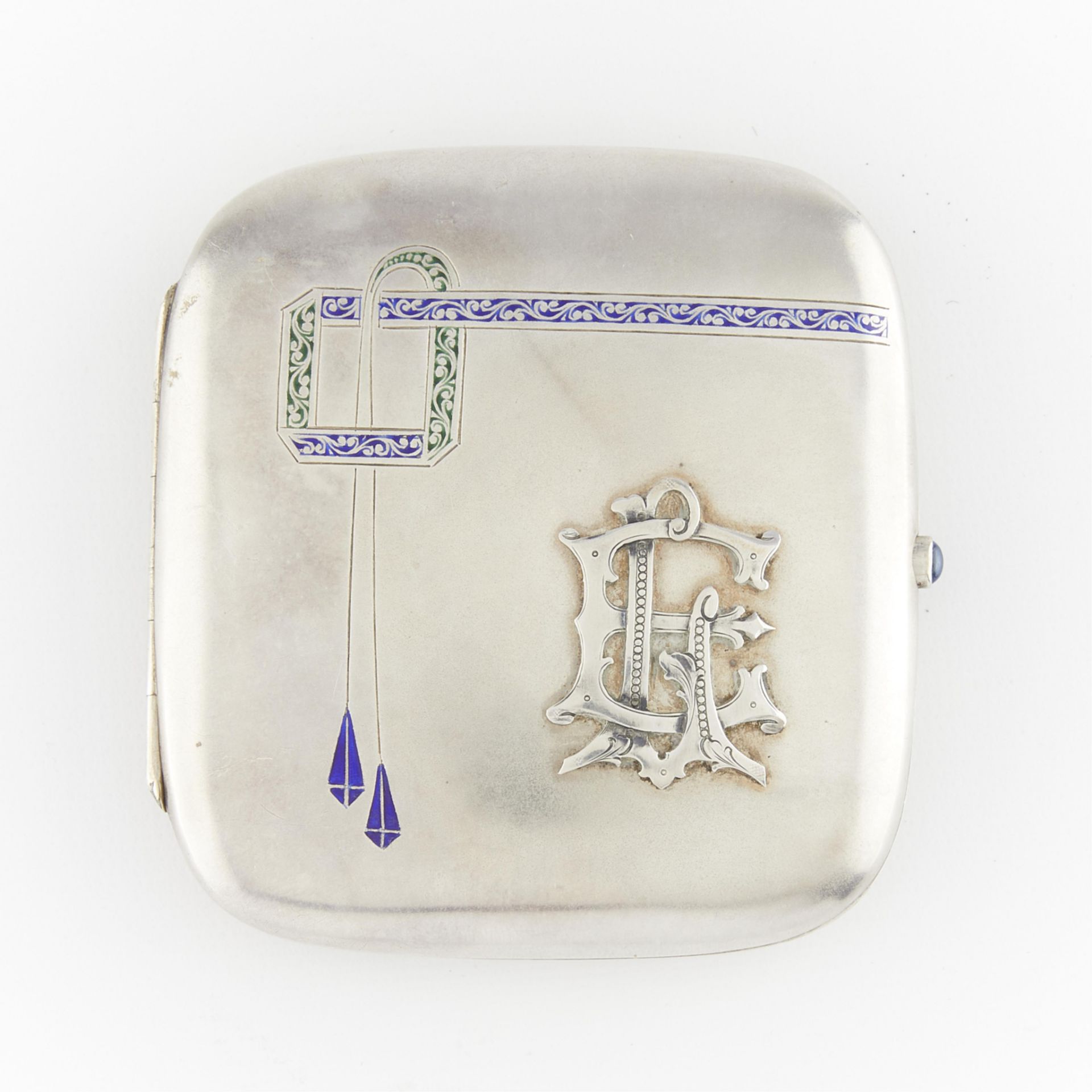 800 Silver Case w/ Art Deco Style Inlaid Enamel