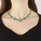14k Georgian Malachite Diamond & Pearl Necklace