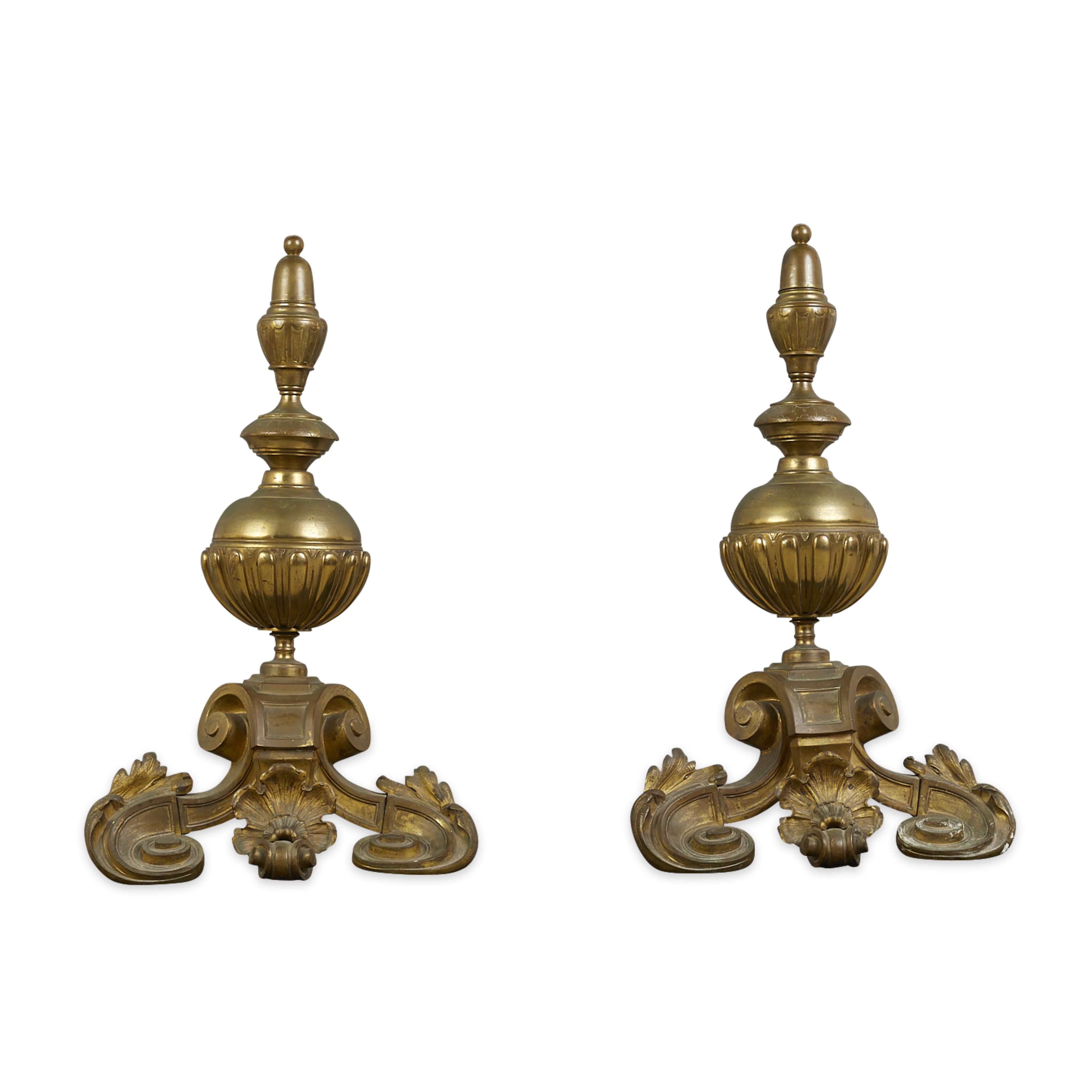 Pair 19th c. Brass Fireplace Andirons