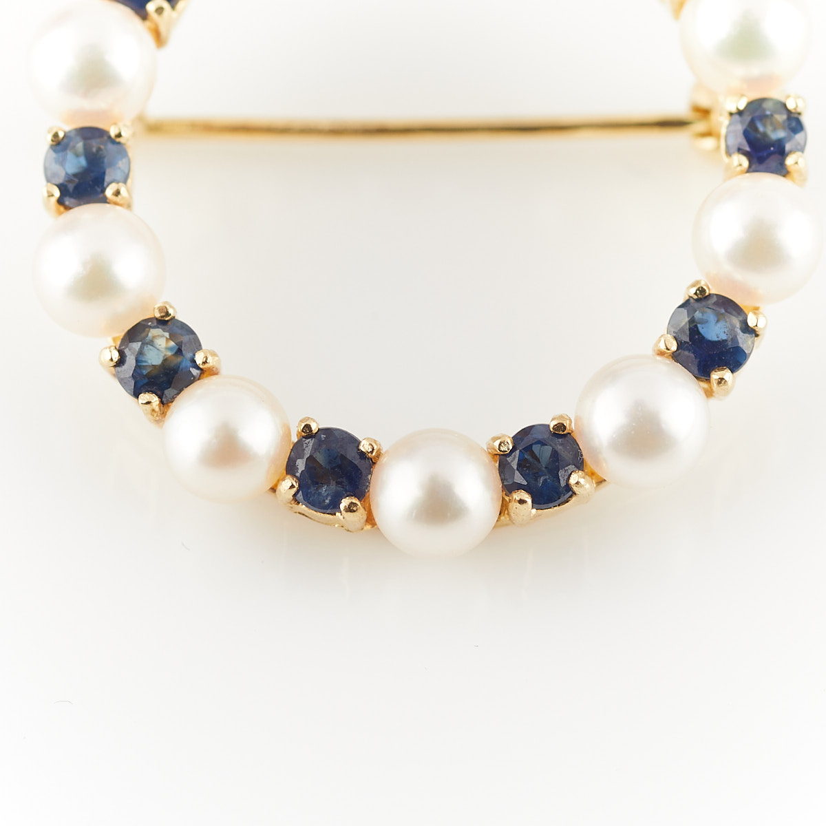 14k Yellow Gold Cultured Pearl and Sapphire Pin - Image 5 of 6