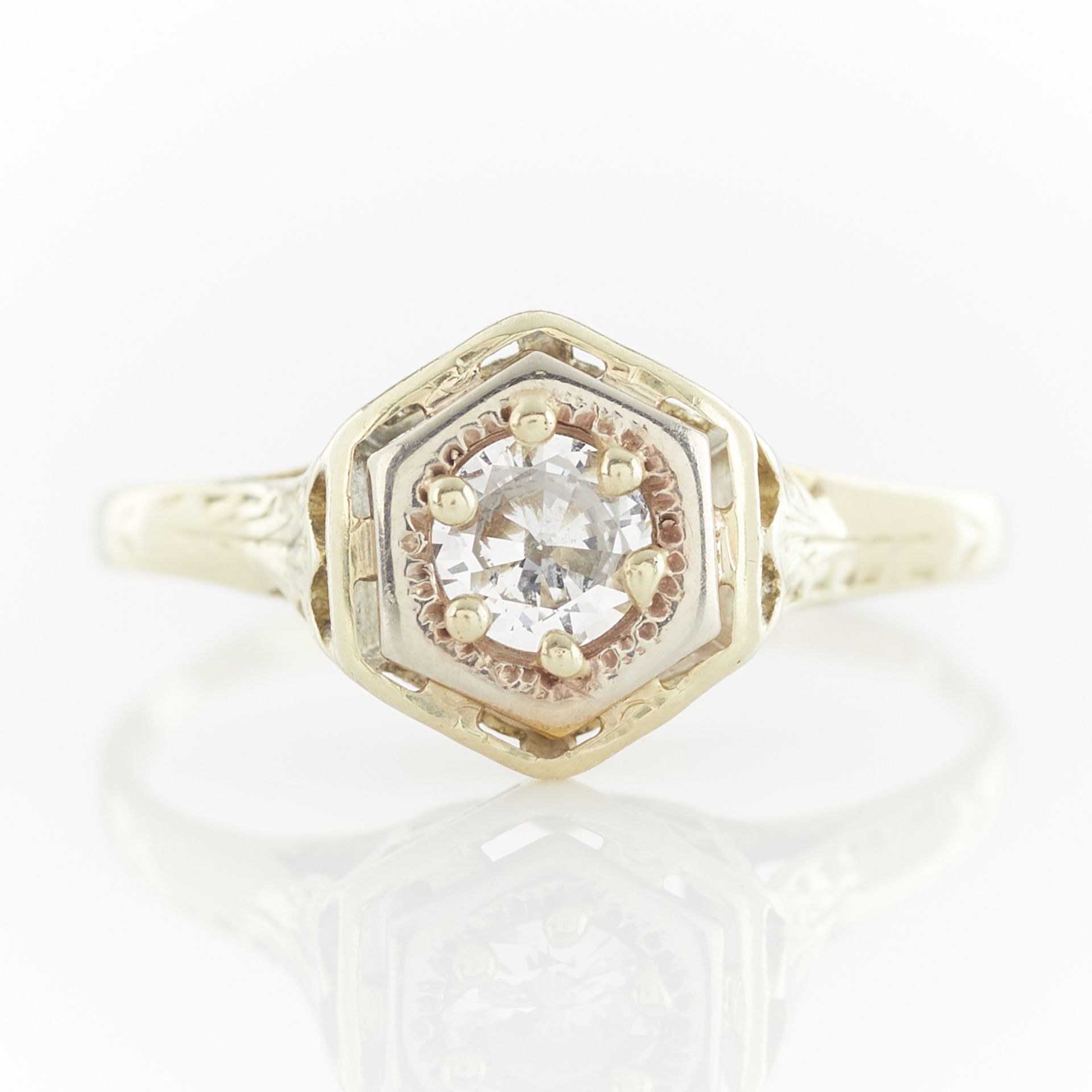 14k Yellow Gold Art Deco Diamond Ring - Bild 9 aus 11