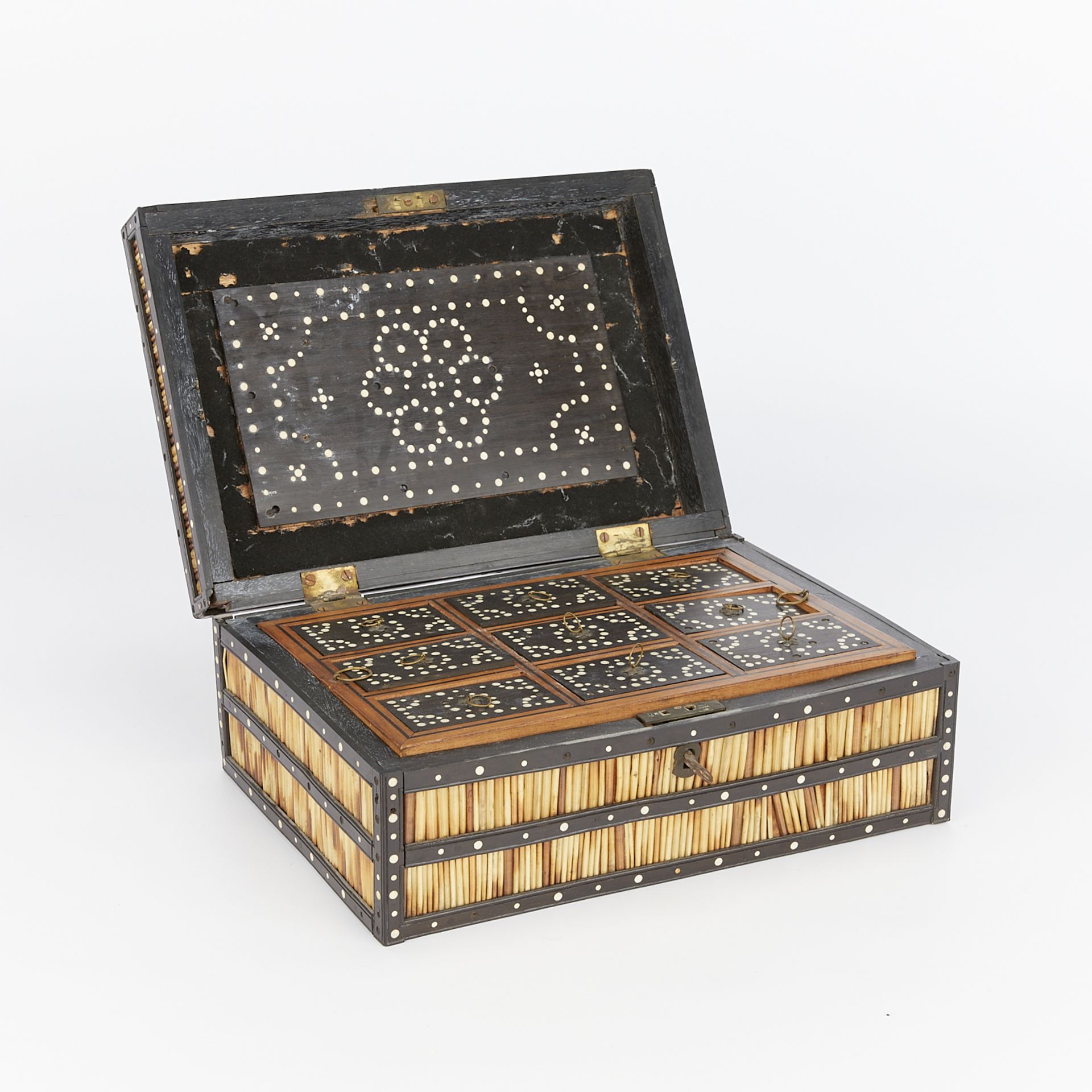 19th c. Anglo-Indian Quill & Ebony Spice Box - Image 2 of 17
