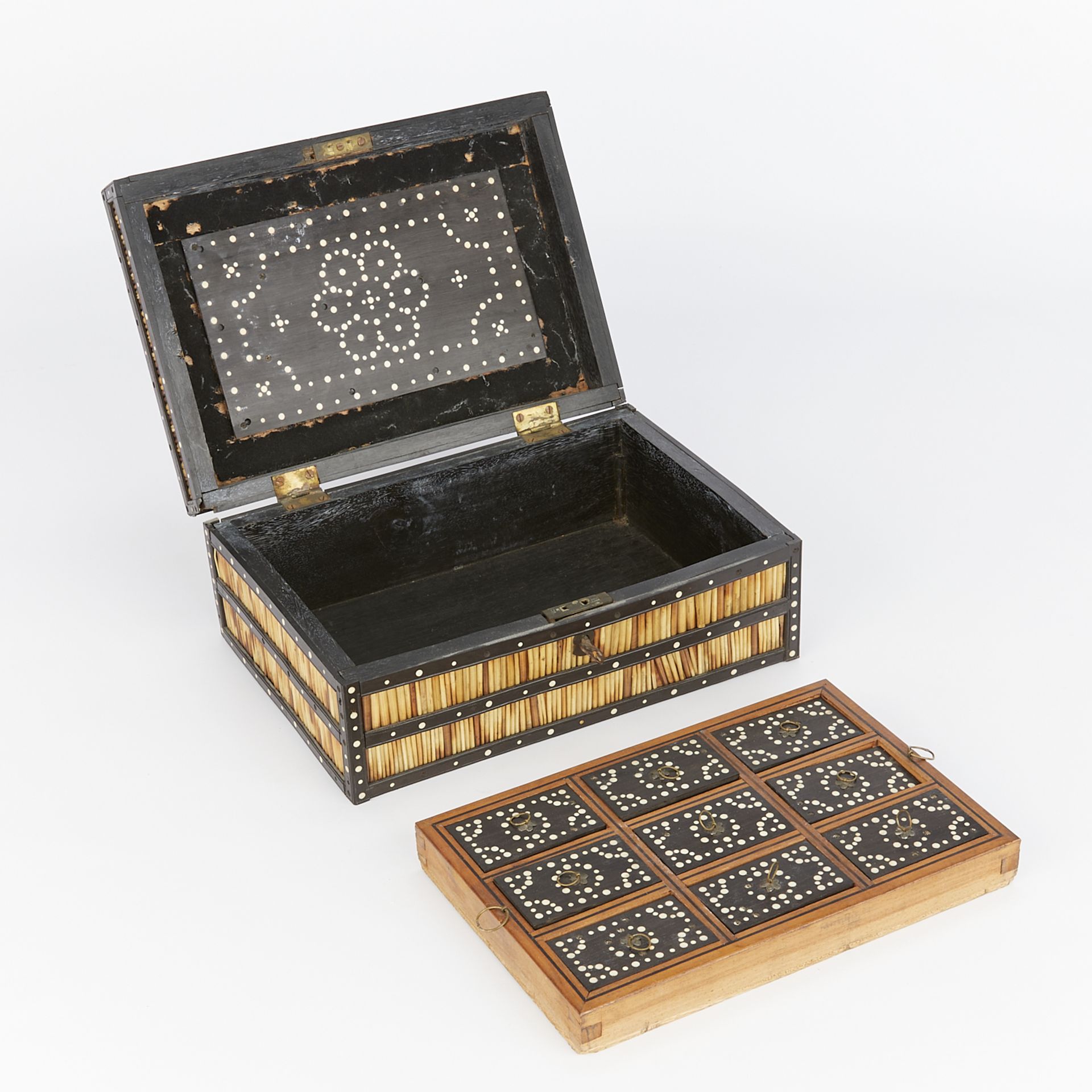 19th c. Anglo-Indian Quill & Ebony Spice Box - Image 3 of 17