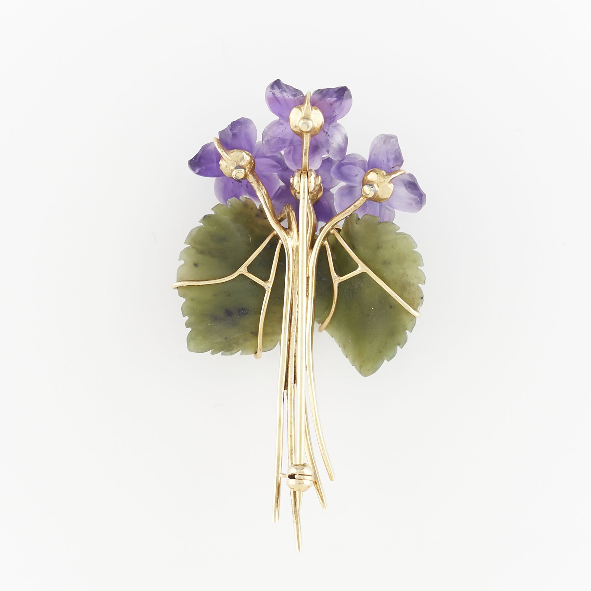 14k Yellow Gold Carved Violets Brooch - Image 3 of 6