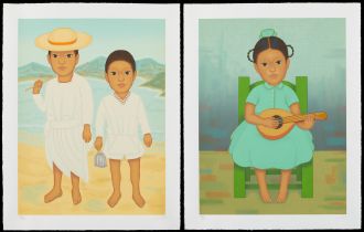 Pair Gustavo Montoya Serigraphs of Children