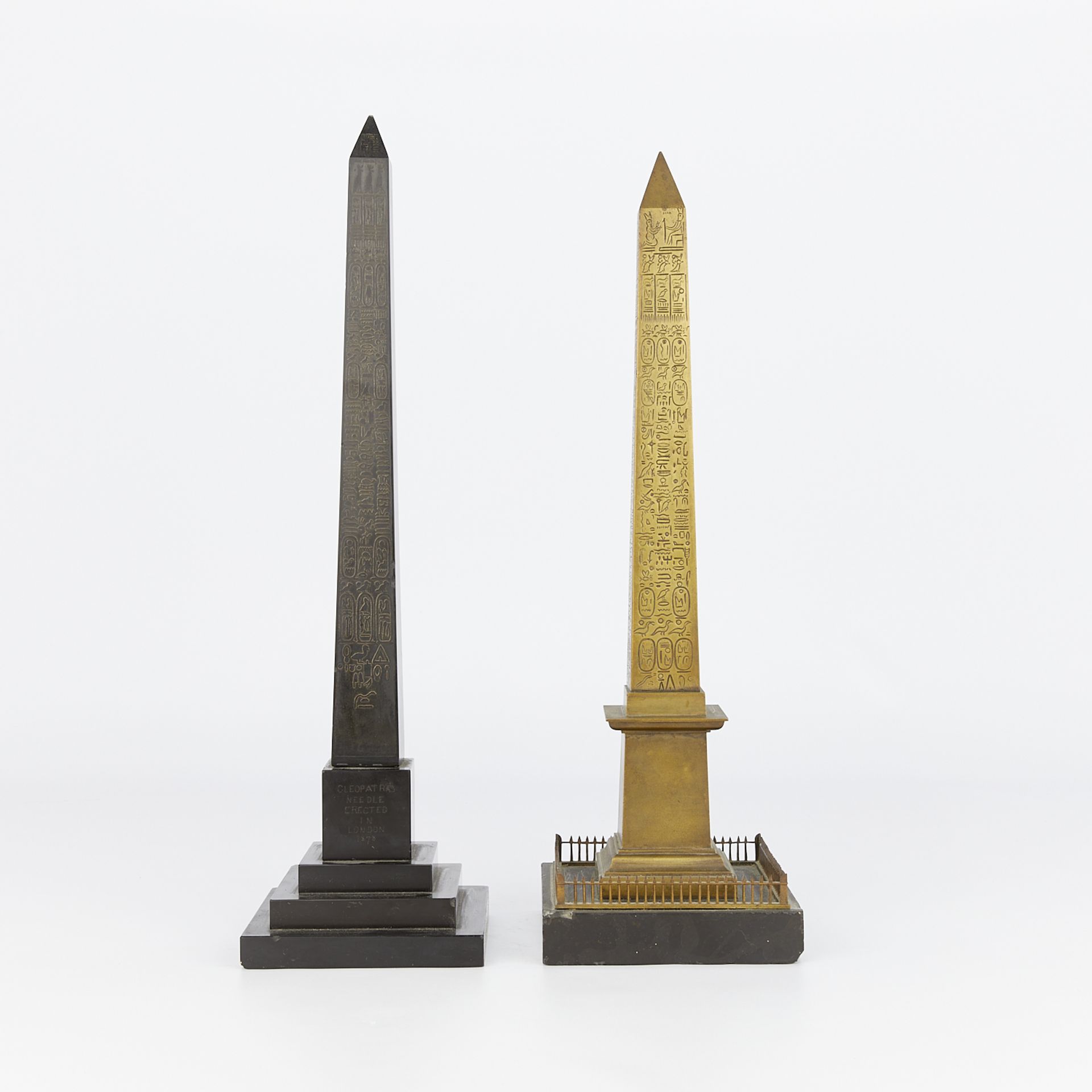 2 French 19th c. Grand Tour Bronze Obelisks - Image 3 of 13