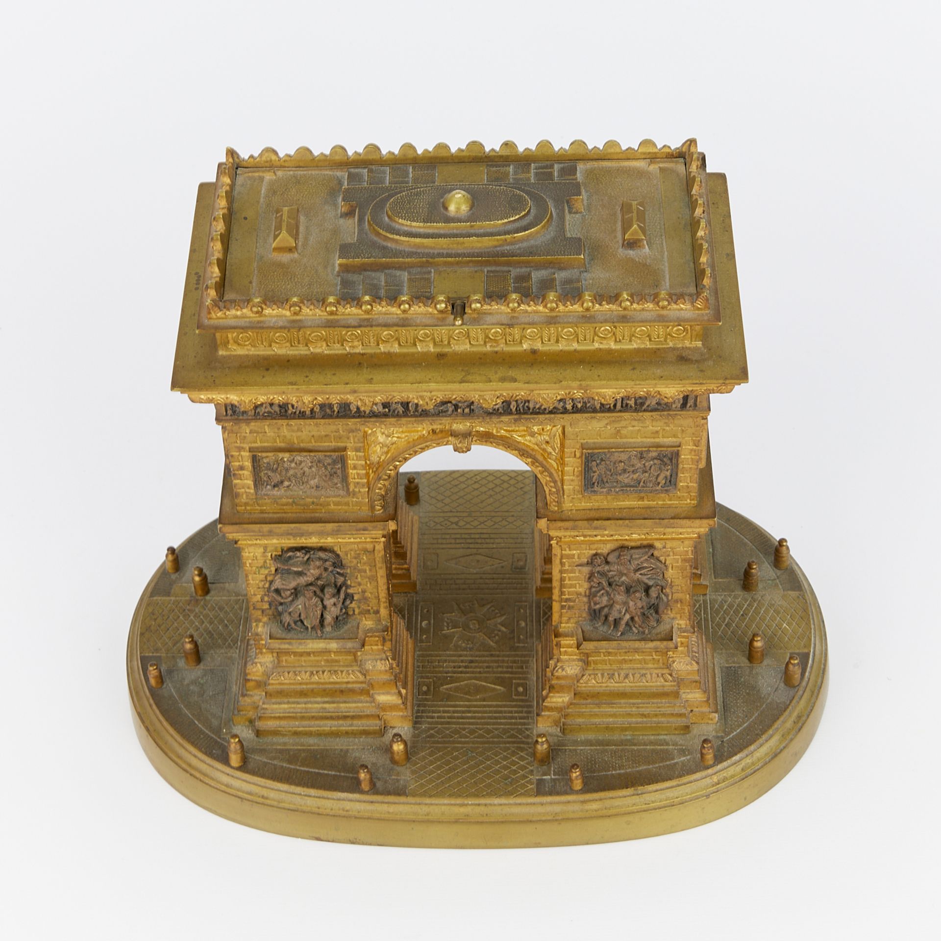 19th c. Grand Tour Gilt Bronze Arc de Triomphe Box - Image 8 of 14