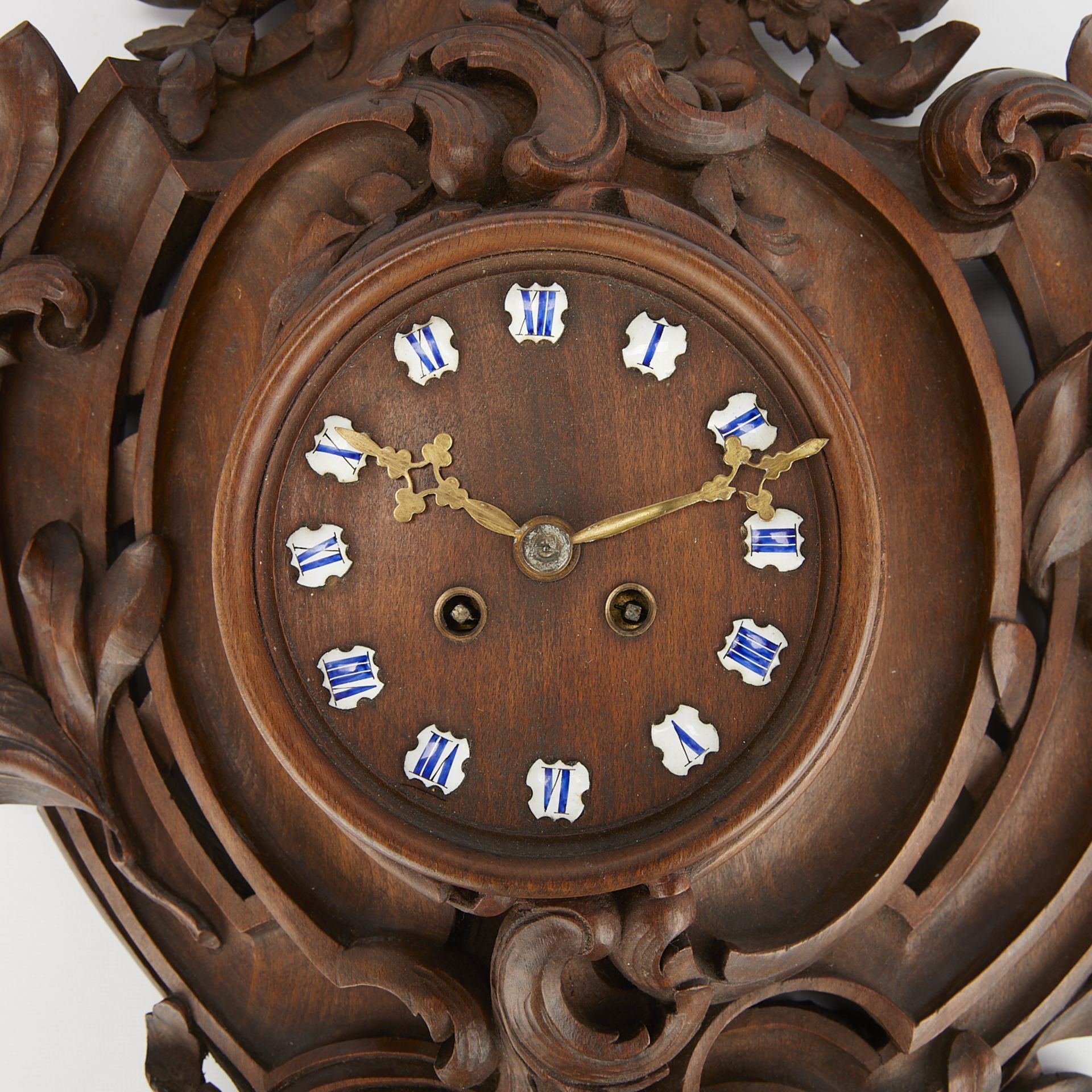 French Louis XV Style Carved Wood Wall Clock - Image 6 of 12