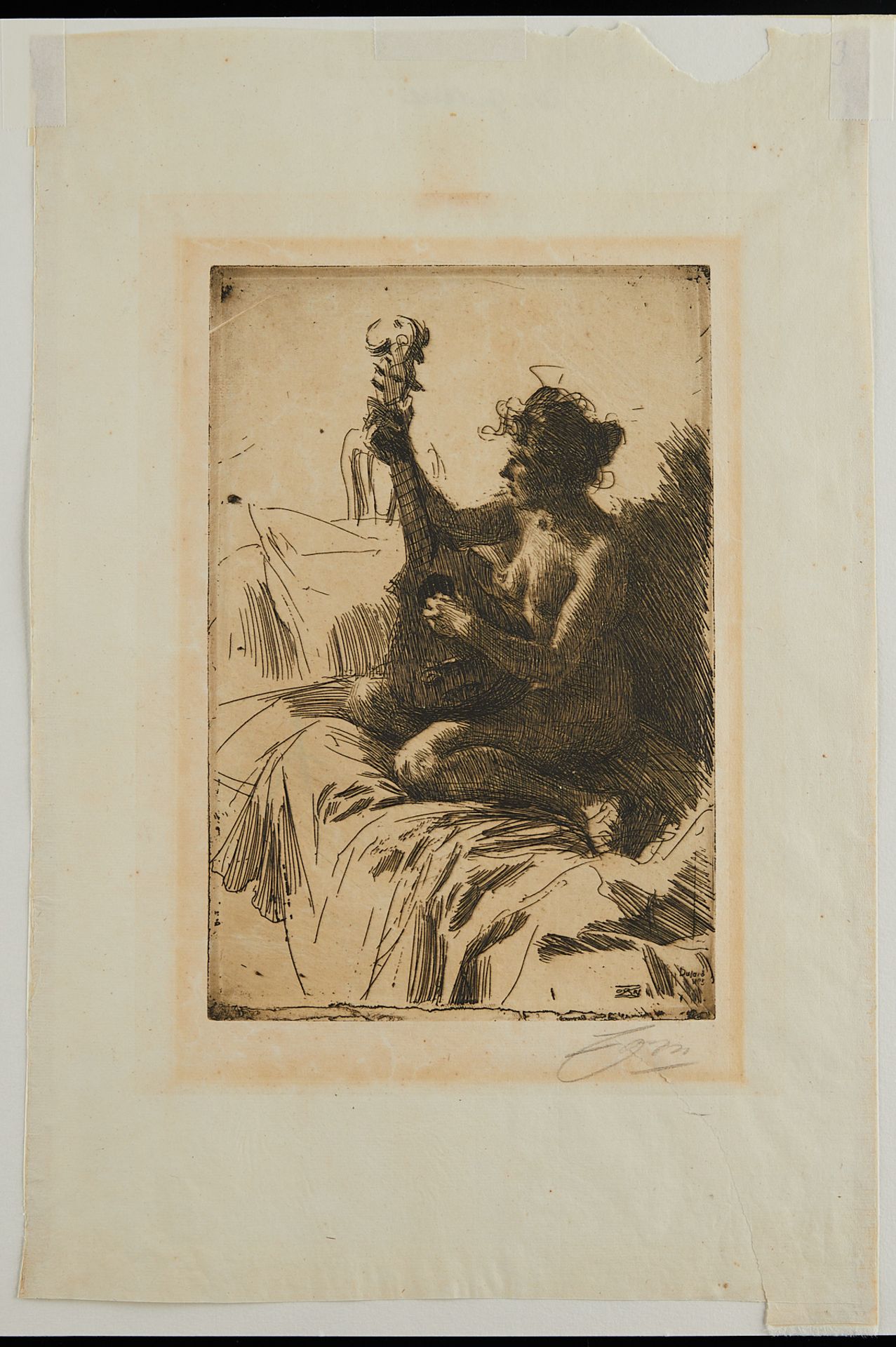 Anders Zorn "Souvenir/Guitar" Etching 1895 - Image 3 of 3