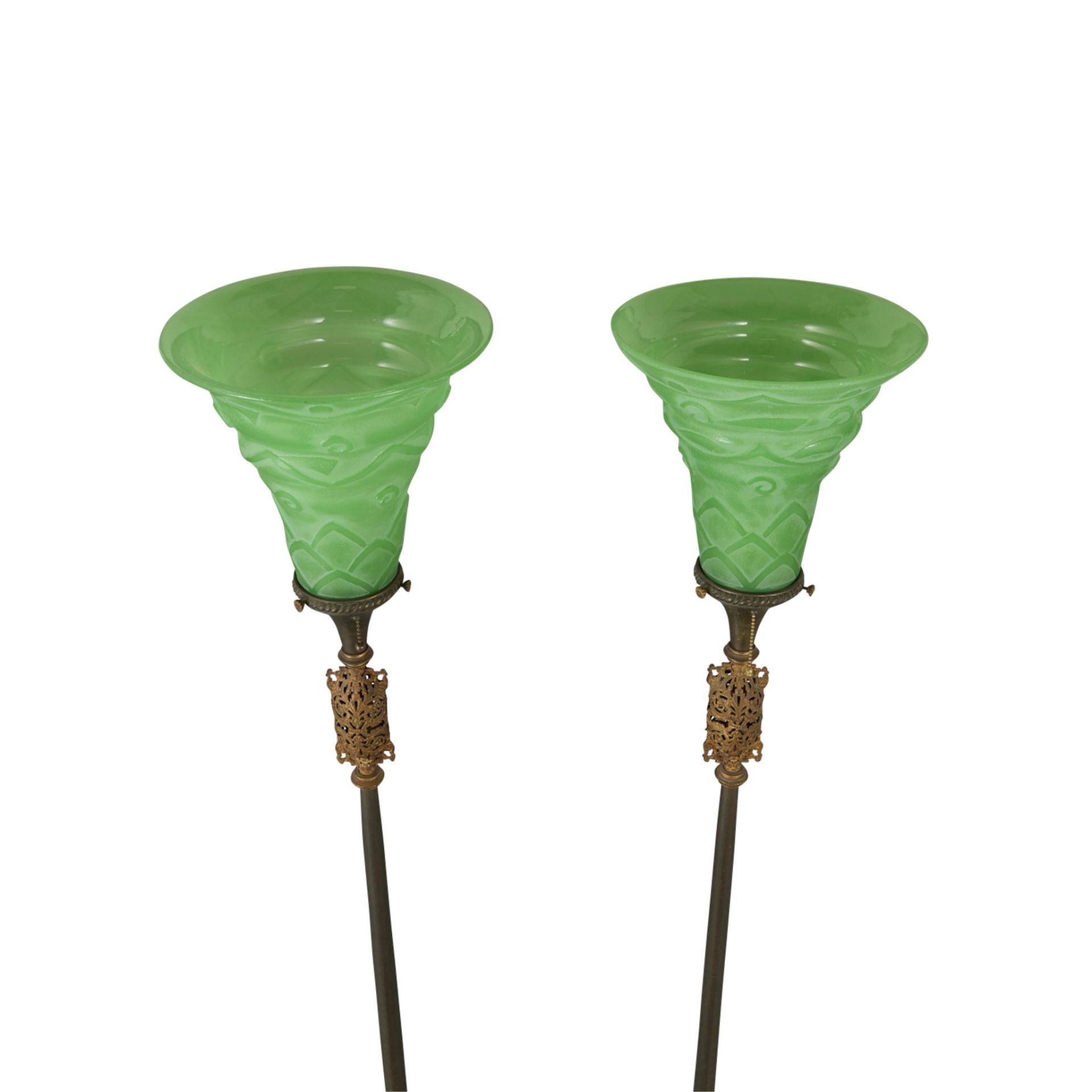 Pair Vintage Floor Lamps with Green Glass Shades - Bild 9 aus 9