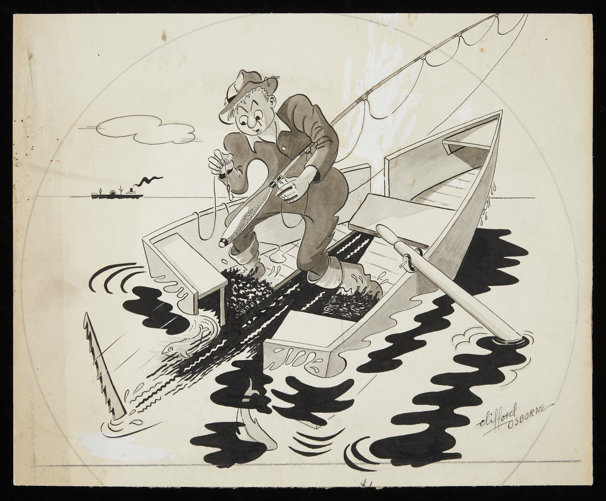 Clifford Osborne Fisherman Comic Drawing - Image 3 of 7