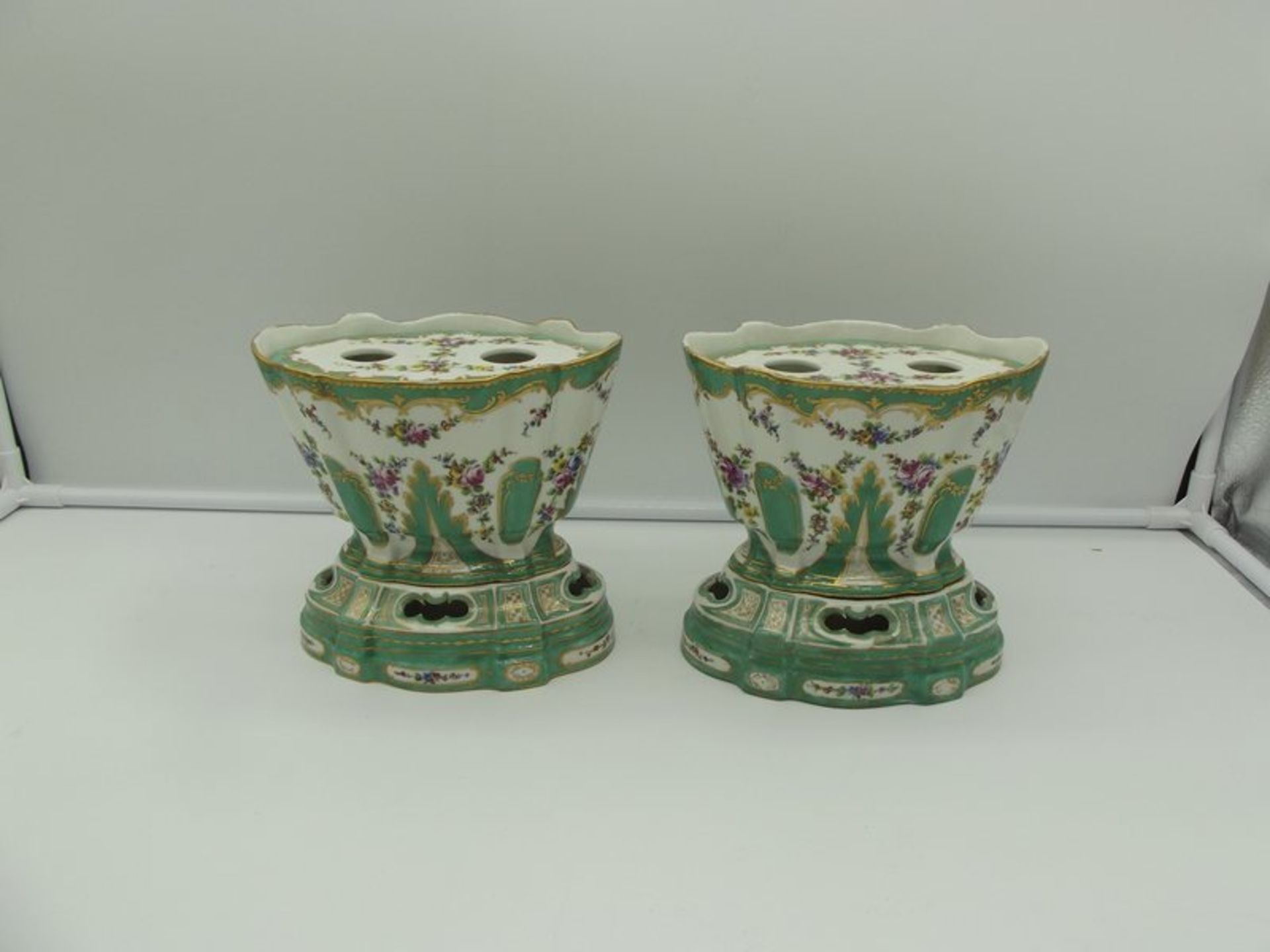 Pair of Sevres porcelain tulip holders, 19th century, H 17 cm