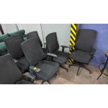 5 off operator's black chairs with arm, with fine mesh upholstered back. NB: The chairs in lot 76