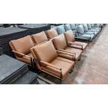 6 off matching chairs comprising tan pleather upholstery on heavy duty black metal frame. NB: The