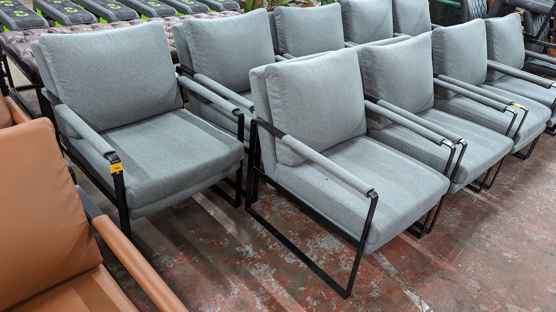 5 off matching chairs on heavy duty black metal frames. NB: The chairs forming lots 71 to 73 all u