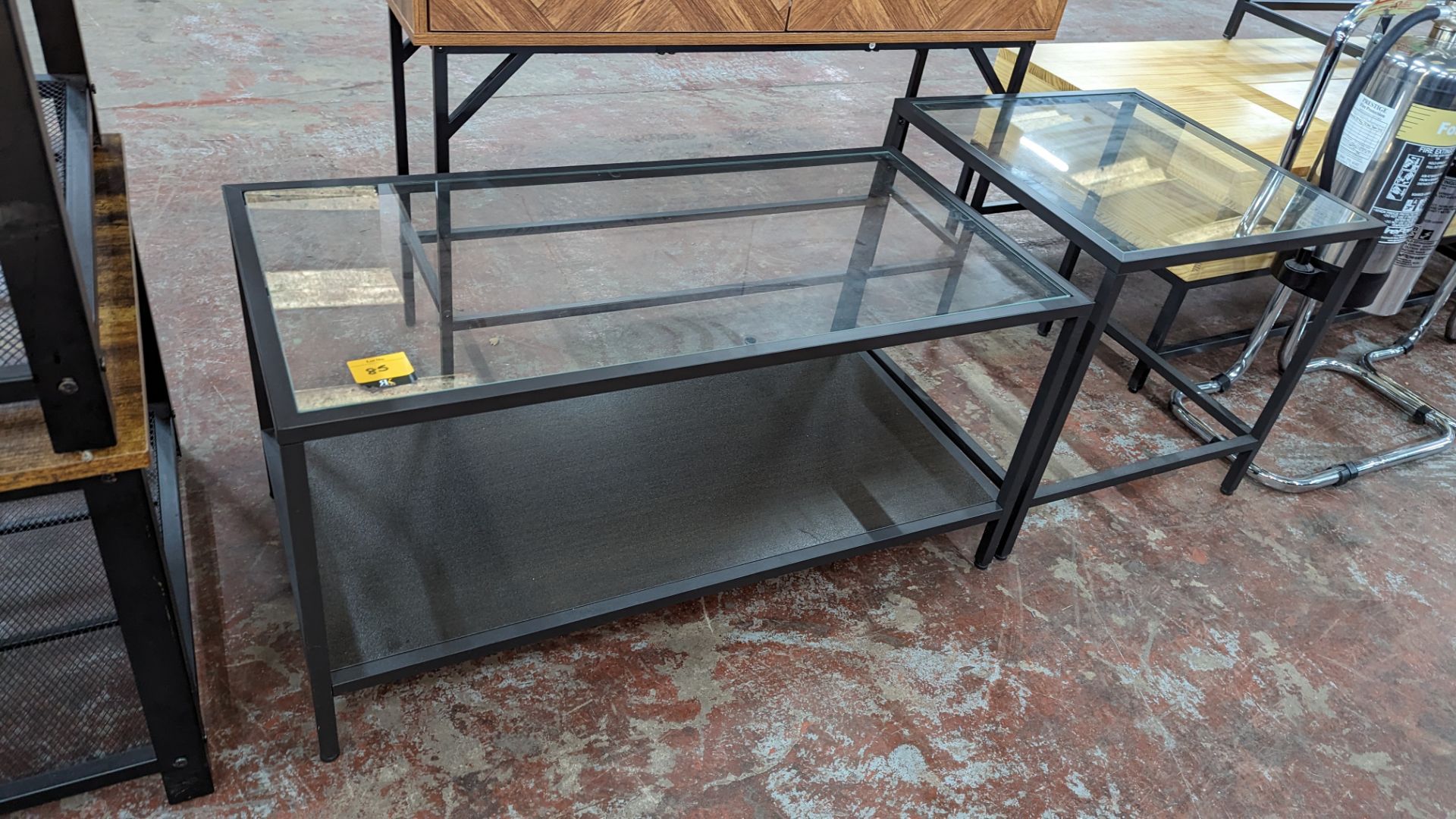 Pair of matching occasional tables dark grey metal with glass tops, one measuring 900mm x 450mm and - Image 2 of 4