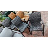 3 off matching chairs on black metal frames with diamond quilt dark grey/black pleather fabric. NB: