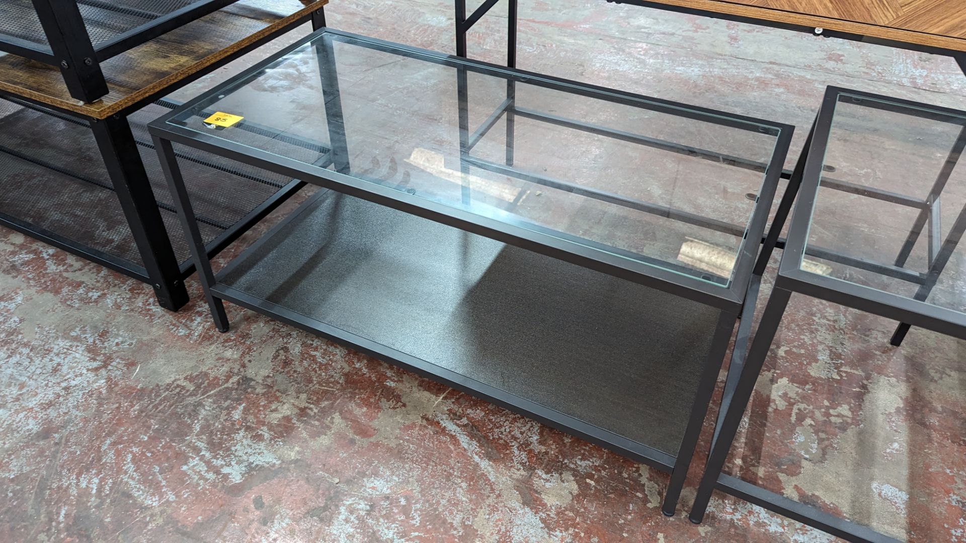 Pair of matching occasional tables dark grey metal with glass tops, one measuring 900mm x 450mm and - Image 3 of 4