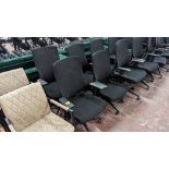 6 off operator's black chairs with arms, with fine mesh upholstered back. NB: The chairs in lot 76