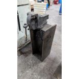 Record steel number 84 vice attached to floor standing heavy duty metal column