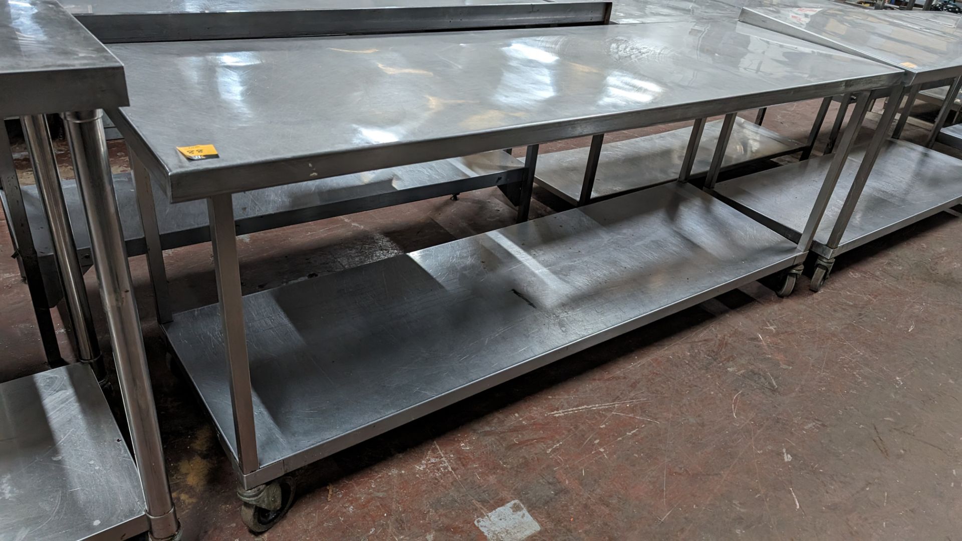 Stainless steel large mobile twin tier table, max dimensions 2100 x 640mm x 860mm - Image 2 of 3