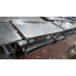 Stainless steel twin tier table with 2 pullout stainless steel drawers & Bonzer commercial can opene