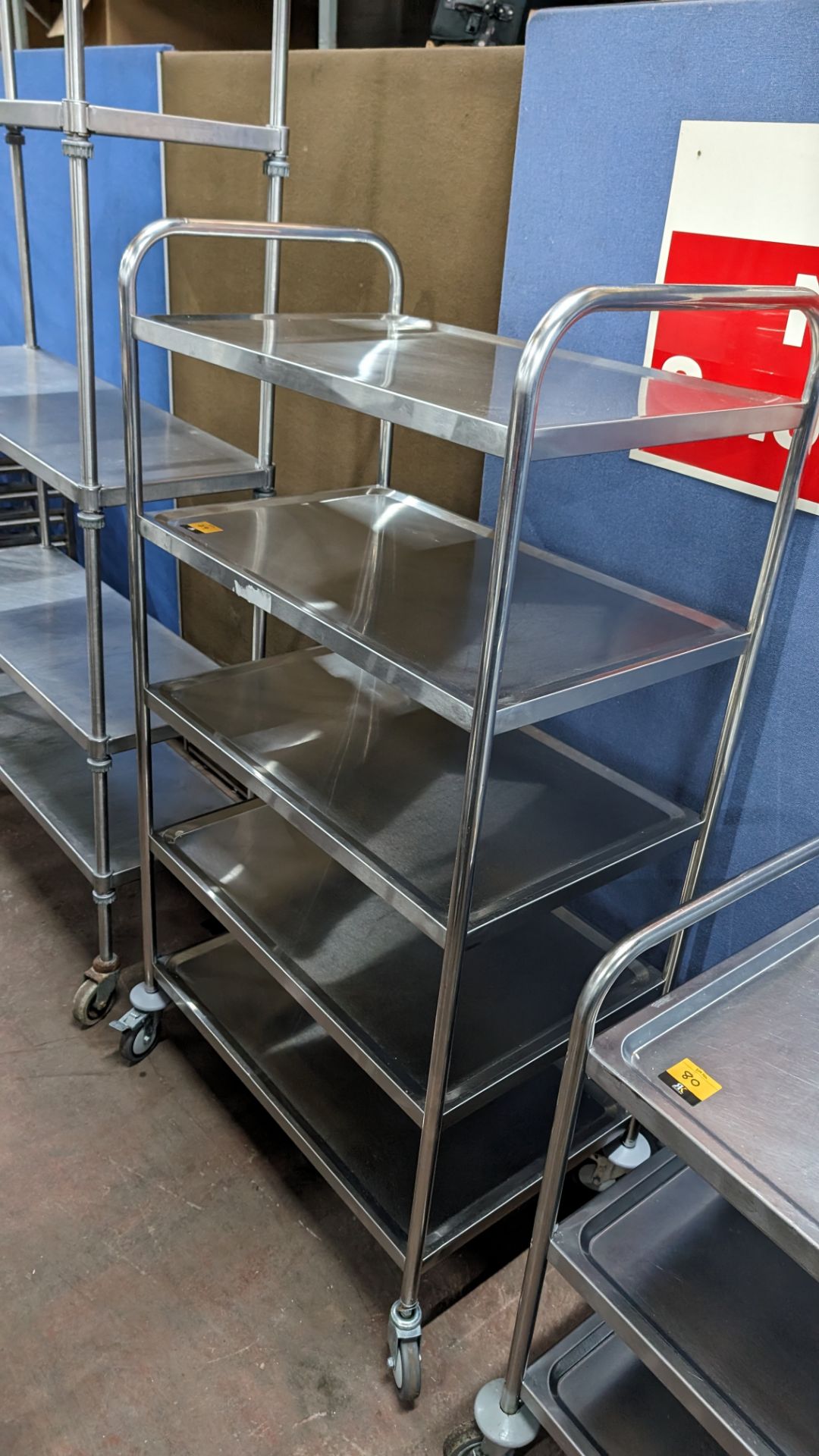 Tall stainless steel trolley with 5 shelves, max external dimensions 850 x 1550 x 500mm