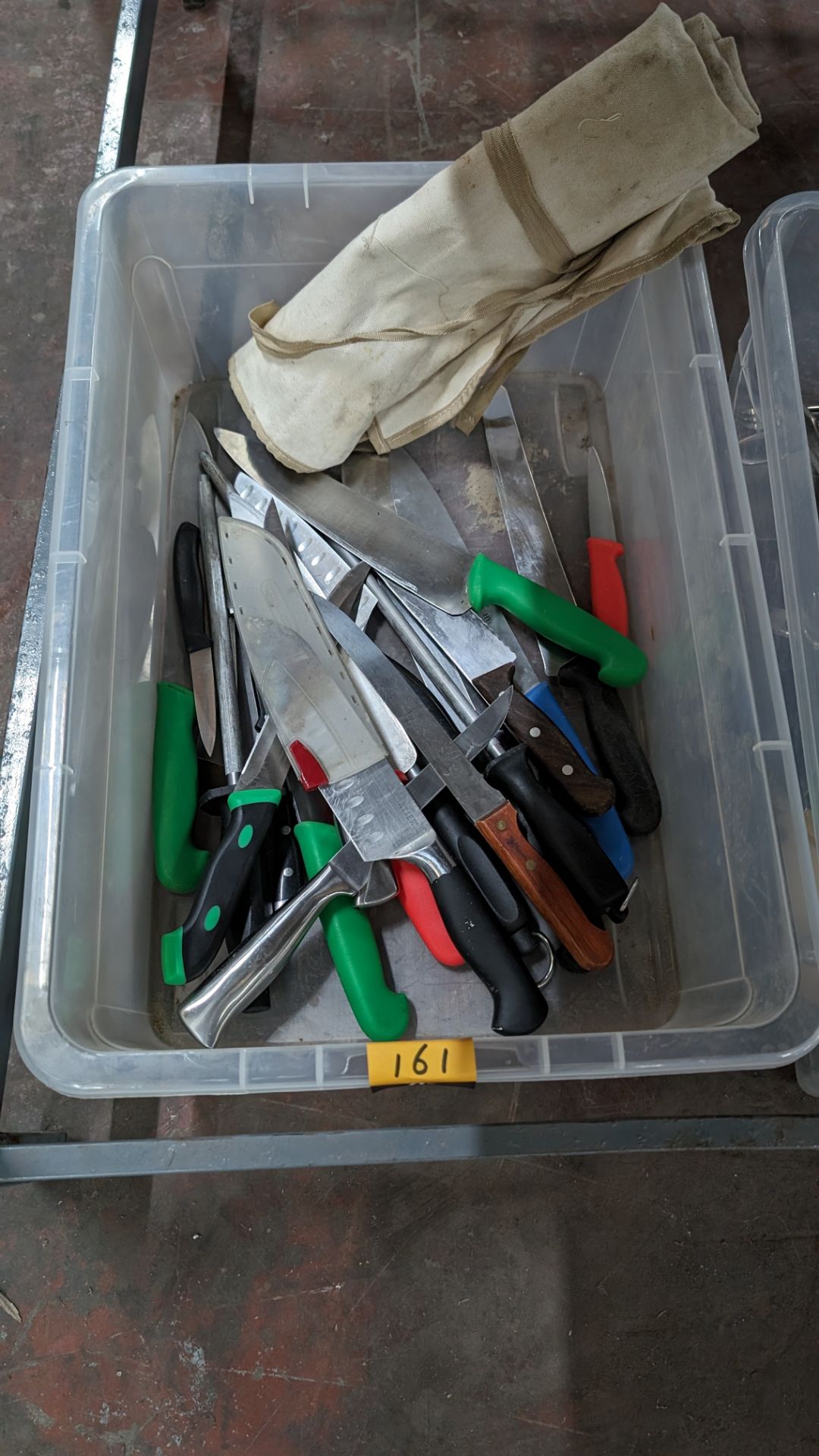 The contents of a crate of chef's knives