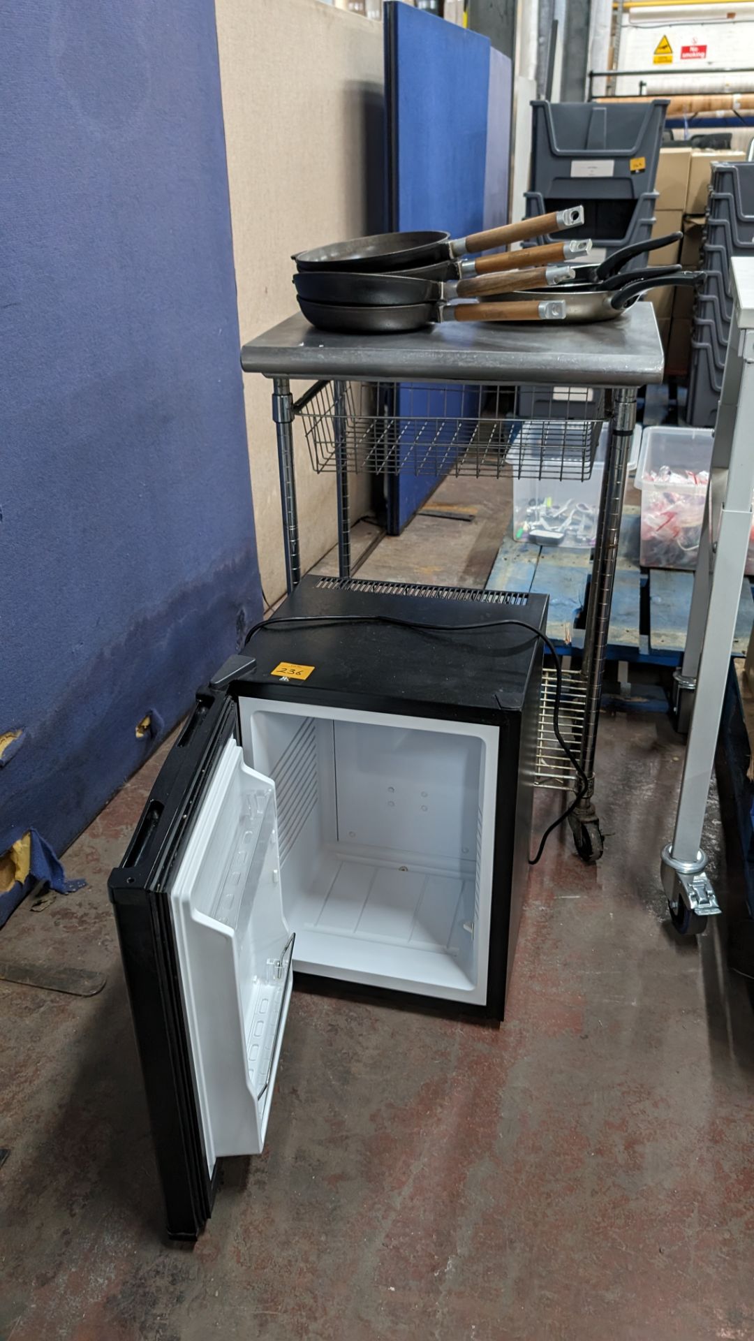 Mixed lot comprising stainless steel trolley with pull-out drawer, 7 pans & small fridge - Image 8 of 8