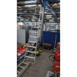 Very large 10 tread platform folding stepladders, approx. height when erected 2.6m