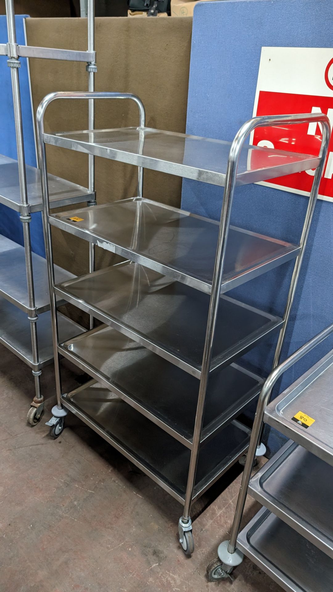 Tall stainless steel trolley with 5 shelves, max external dimensions 850 x 1550 x 500mm - Image 2 of 3