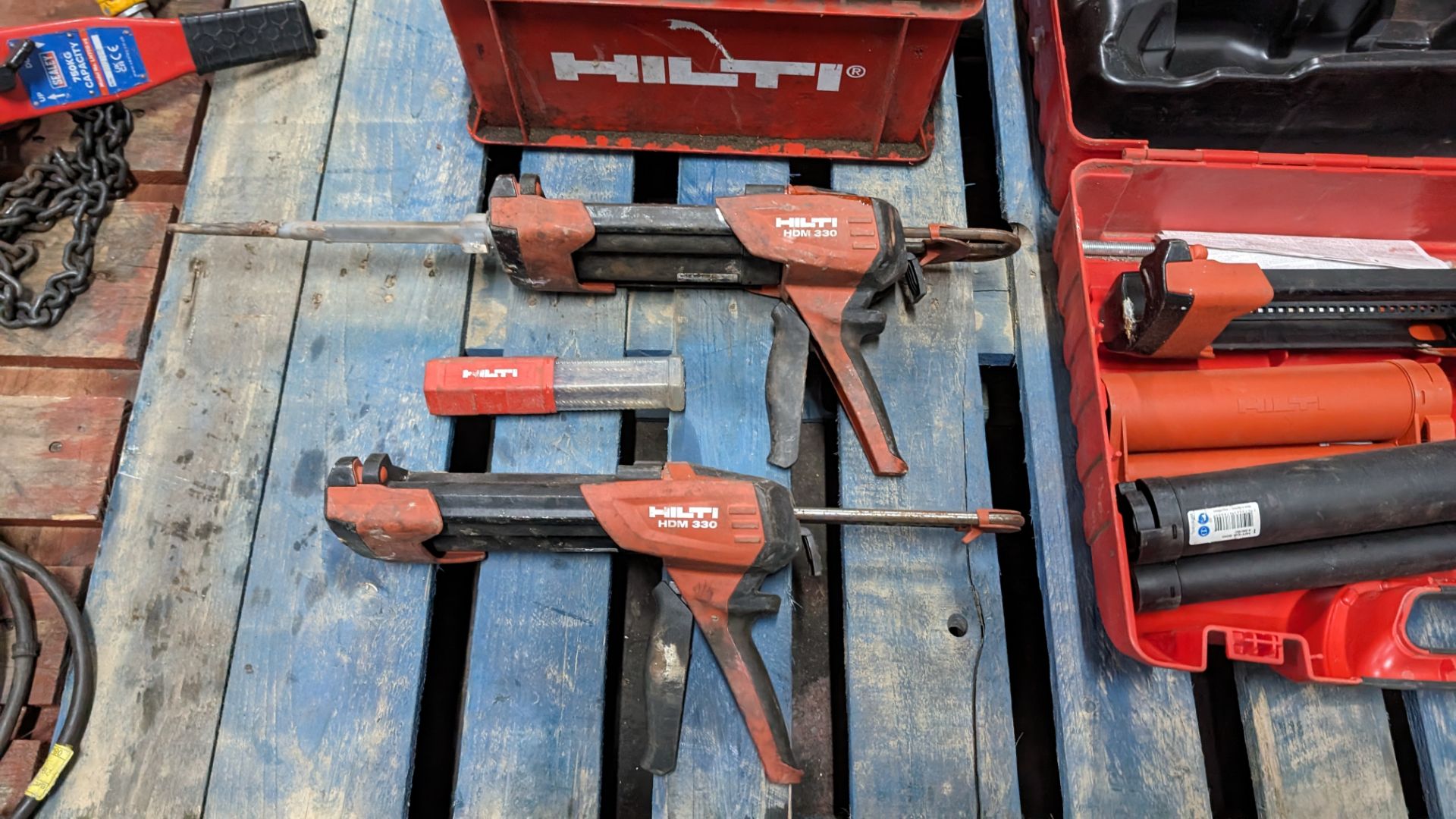 Contents of a pallet of Hilti equipment including HDE 500-A22 (no battery), 2 off HDM 330 plus assor - Image 4 of 8