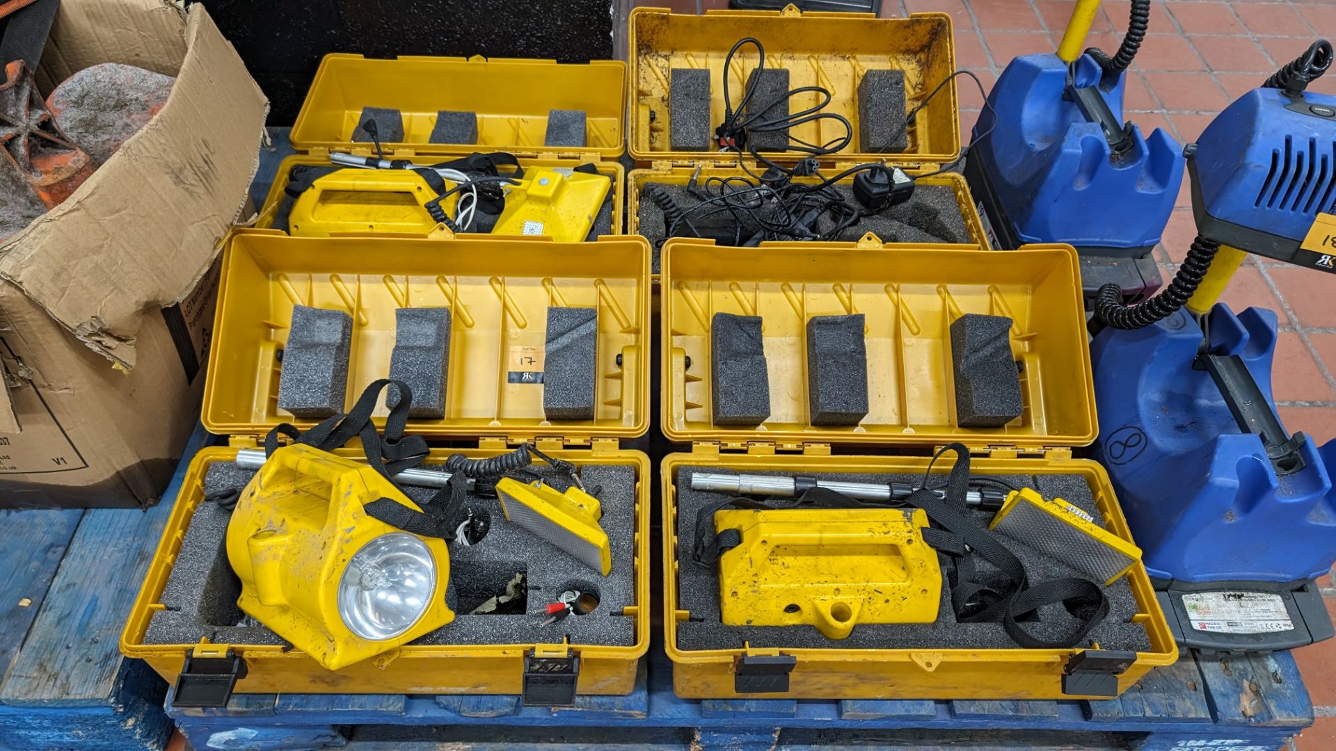 Quantity of flood lights comprising 4 cases & their contents, one of which contains power packs but - Image 4 of 10