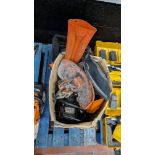 Box containing 2 off damaged chain saws in pieces