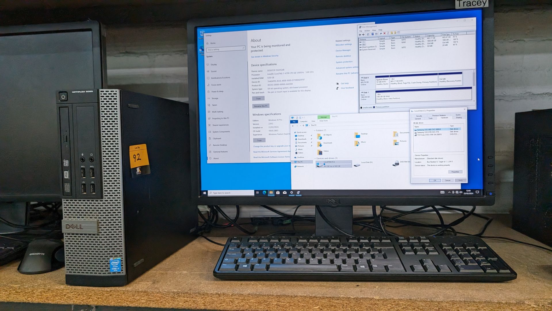 Dell Optiplex 9020 compact tower computer with Intel i7 vPro processor, including widescreen monitor